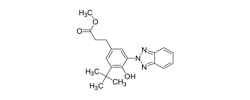 Structure of BENZENEPROPANOIC ACID,3-(2H-BENZO TRIAZOL-2-YL)-5-(1,1-DIMETHYLETHYL)-4-HYDROXY-METHYL ESTER