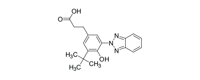 Structure of BENZENEPROPANOIC ACID,3-(2H-BENZO TRIAZOL-2-YL)-5-(1,1-DIMETHYLETHYL)-4-HYDROXY-