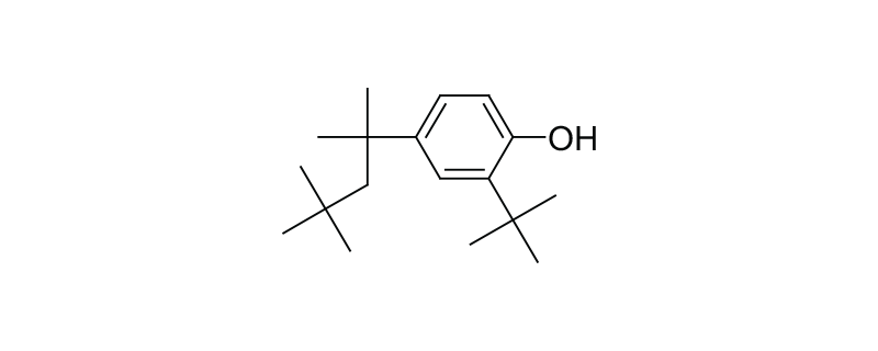 Structure of PHENOL,2- (1,1-DIMETHYLETHYL) -4(1,1,3,3-TETRA METHYLBUTYL)